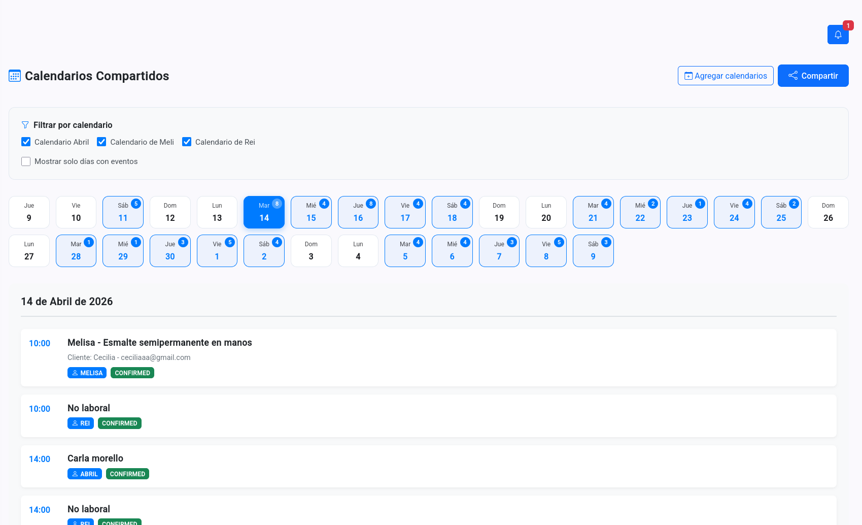 Panel Capybot: calendarios y turnos