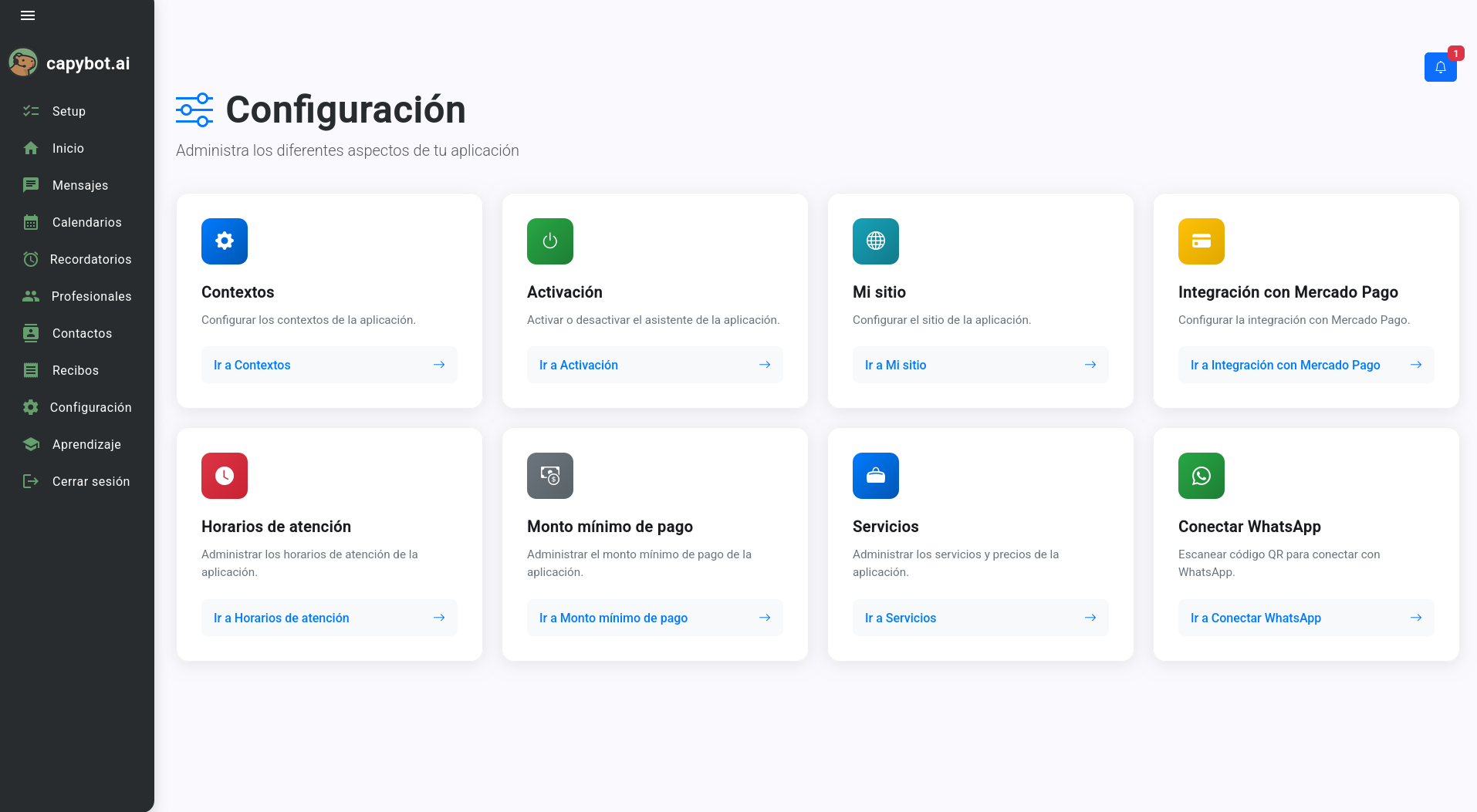 Panel Capybot: configuración general